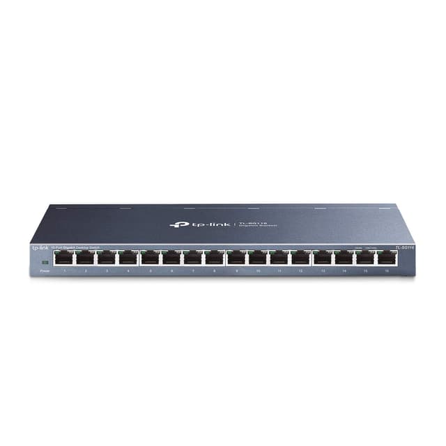 TP-Link 16 Port Gigabit Ethernet Network Switch, Desktop/ Wall-Mount, Fanless, Sturdy Metal w/ Shielded Ports, Traffic Optimization, Unmanaged (TL-SG116)